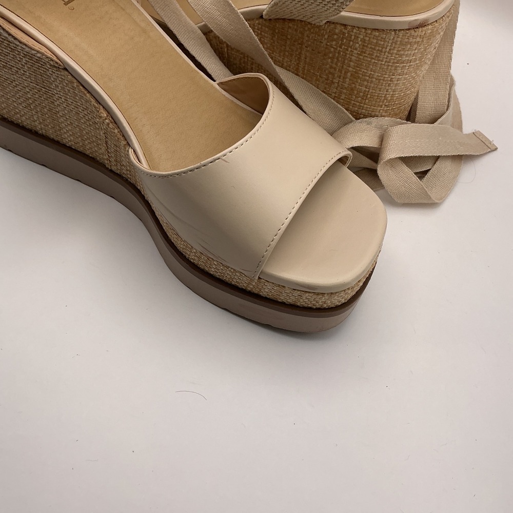 Soda Womens Cream Ankle Tie Platform Wedge Sandals Woven Raffia Size 10 - Picture 15 of 16